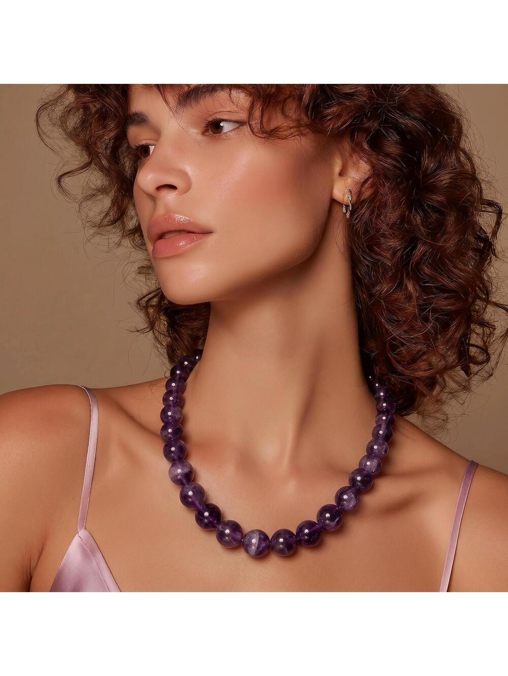 Natural Amethyst Bead Necklace Healing Crystal Quartz Real Gemstone